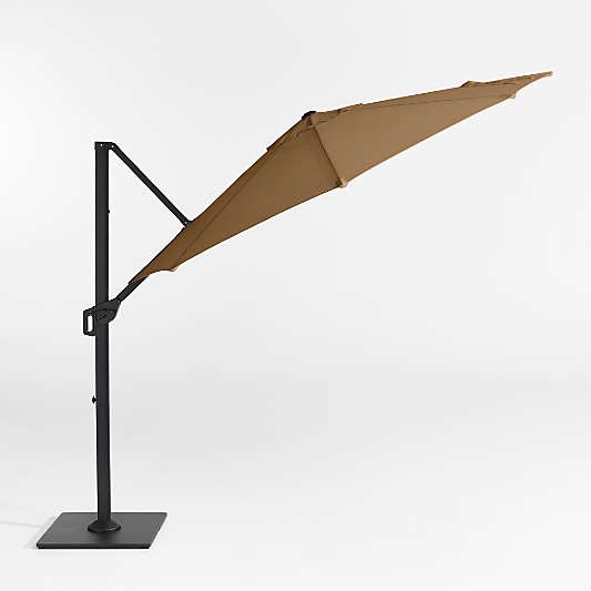 10' Round Sunbrella® Cast Teak Cantilever Outdoor Patio Umbrella with Black Metal Frame