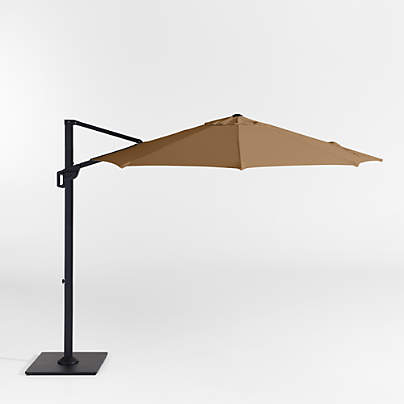 10' Round Sunbrella® Cast Teak Cantilever Outdoor Patio Umbrella with Black Metal Frame