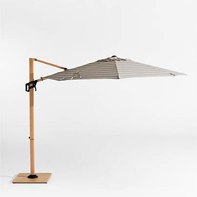 10' Round Range Dune Stripe Sunbrella® Cantilever Outdoor Patio Umbrella with Faux Wood Metal Frame