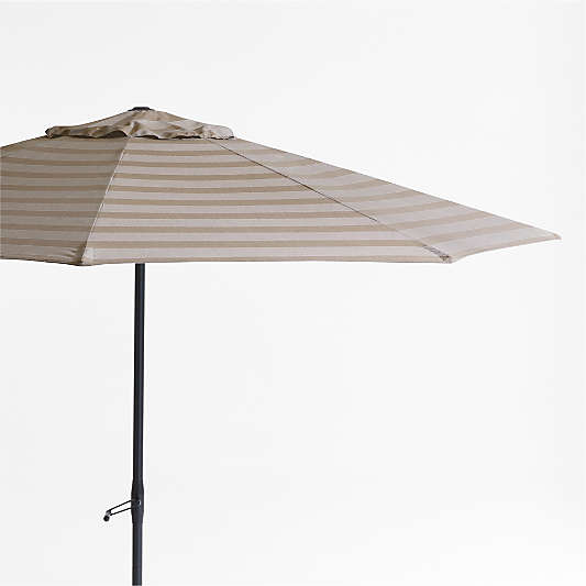 10' Round Sunbrella® Dune Tan Stripe Outdoor Patio Umbrella with Black Metal Frame