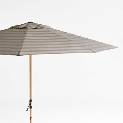 10' Round Sunbrella® Range Dune Stripe Outdoor Patio Umbrella with Faux Wood Metal Frame
