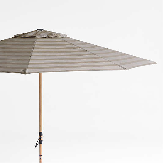 10' Round Sunbrella® Range Dune Stripe Outdoor Patio Umbrella with Faux Wood Metal Frame