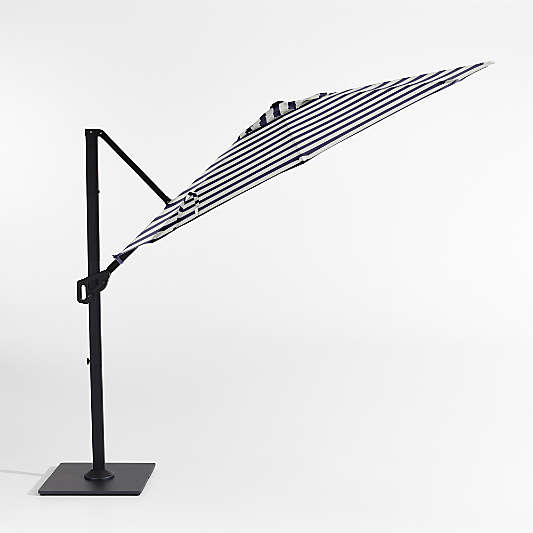 10' Round Sunbrella® Navy and White Cabana Stripe Cantilever Outdoor Patio Umbrella with Black Metal Frame