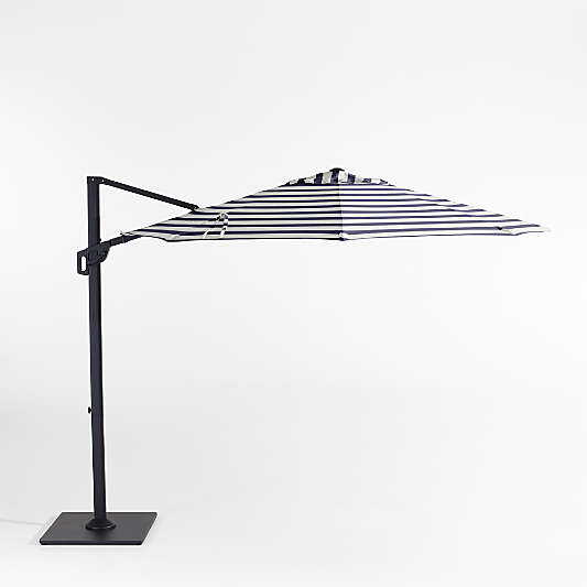 10' Round Sunbrella® Navy and White Cabana Stripe Cantilever Outdoor Patio Umbrella with Black Metal Frame
