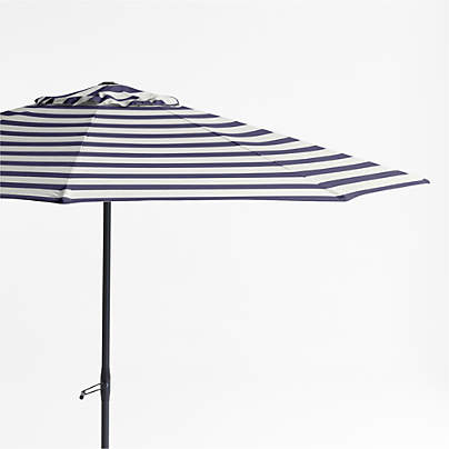 10' Round Sunbrella® Navy and White Cabana Stripe Outdoor Patio Umbrella with Black Metal Frame