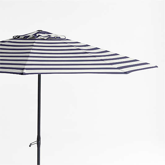 10' Round Sunbrella® Navy and White Cabana Stripe Outdoor Patio Umbrella with Black Metal Frame