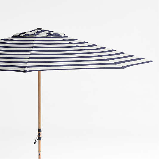 10' Round Sunbrellaยฎ Navy and White Cabana Stripe Outdoor Patio Umbrella with Faux Wood Metal Frame