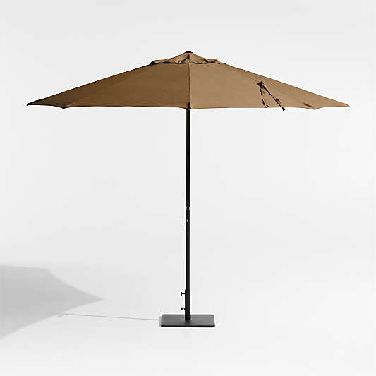 10' Round Sunbrella® Cast Teak Outdoor Patio Umbrella with Black Metal Frame