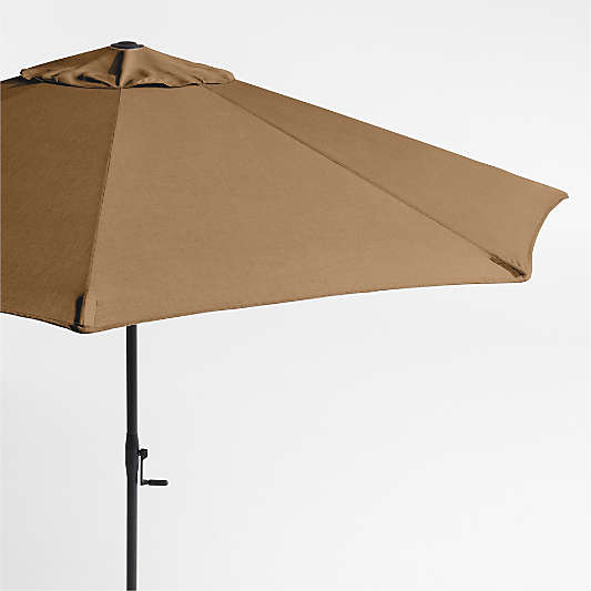 10' Round Sunbrella® Cast Teak Outdoor Patio Umbrella with Black Metal Frame