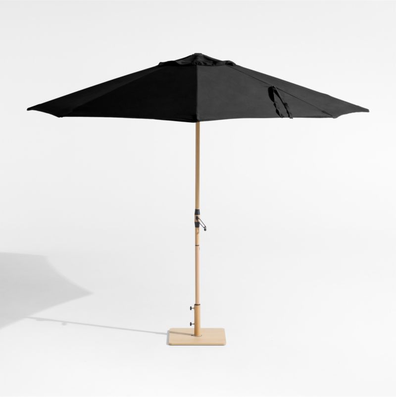 10' Round Sunbrella® Canvas Black Outdoor Patio Umbrella with Faux Wood Metal Frame - image 2 of 4