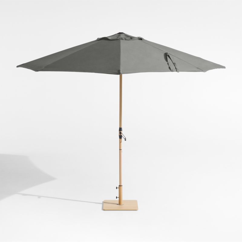 10' Round Sunbrella® Canvas Charcoal Outdoor Patio Umbrella with Faux Wood Metal Frame - image 2 of 5