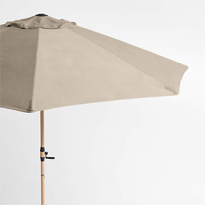 10' Round Sunbrella® Canvas Flax Outdoor Patio Umbrella with Faux Wood Metal Frame