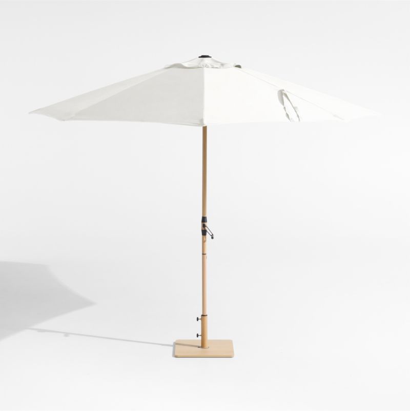 10' Round Canvas White Sand Sunbrella® Outdoor Patio Umbrella with Faux Wood Metal Frame - image 2 of 4