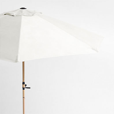 View 10' Round Canvas White Sunbrella® Outdoor Patio Umbrella with Faux Wood Metal Frame details