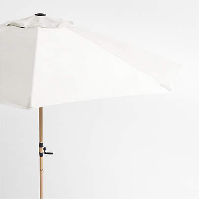 10' Round Canvas White Sunbrella® Outdoor Patio Umbrella with Faux Wood Metal Frame