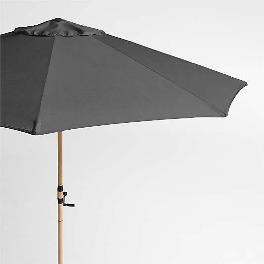 10' Round Sunbrella® Cast Charcoal Grey Outdoor Patio Umbrella with Faux Wood Metal Frame