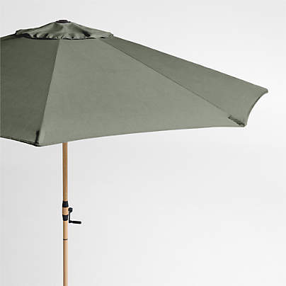 10' Round Sunbrella® Cast Sage Outdoor Patio Umbrella with Faux Wood Metal Frame