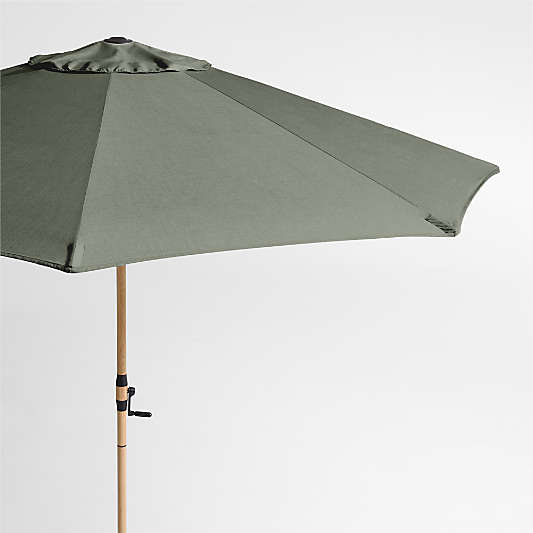 10' Round Sunbrella® Cast Sage Outdoor Patio Umbrella with Faux Wood Metal Frame