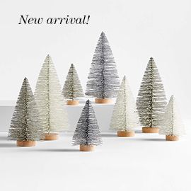 White & Silver Bottle Brush Trees, Set of 8