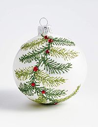 Glitter Pine Ball Christmas Ornament with Red Crystals