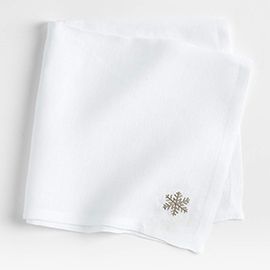 "SILVER EMBROIDERED SNOWFLAKE LINEN NAPKIN	"