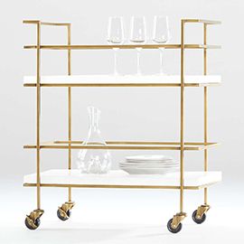 Adina Brass Cart with White Concrete Shelves