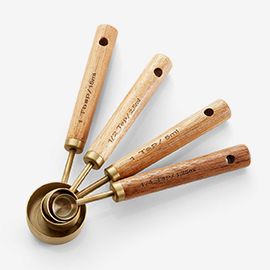 Acacia Wood and Gold Measuring Spoons, Set of 4