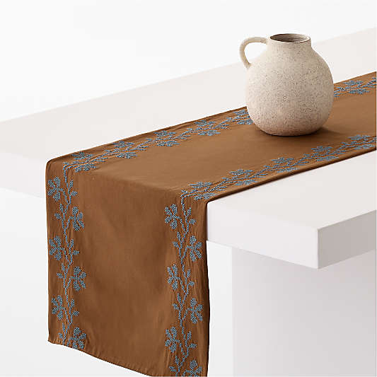 Brown Cross Stitch 120" Table Runner