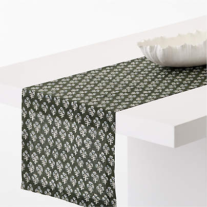 Green Block Print Linen Cotton 120" Table Runner