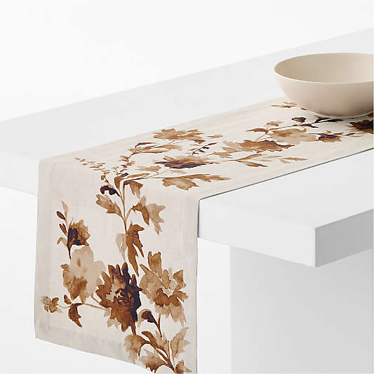 Watercolor Floral Linen Cotton Blend 120" Table Runner