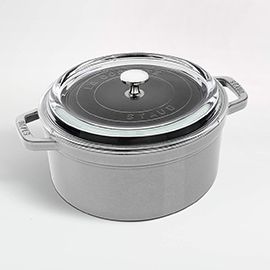 "Staub® 4-Quart Round Graphite Cocotte with Glass Lid	"