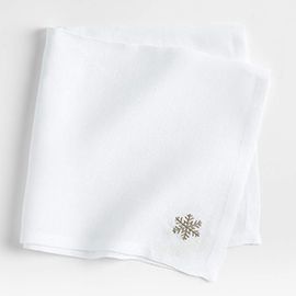 Silver Embroidered Snowflake Linen Napkin