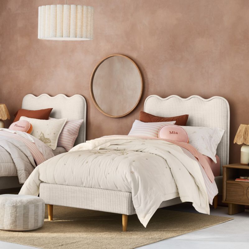 Waveland Ivory and Natural Stripe Upholstered Kids Twin Bed - image 4 of 17