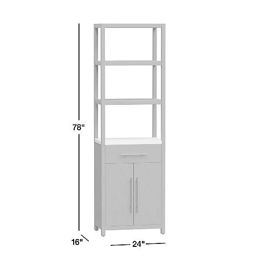 Carmen Tall White Marble Shelf and Black Ash Wood Bathroom Storage Tower