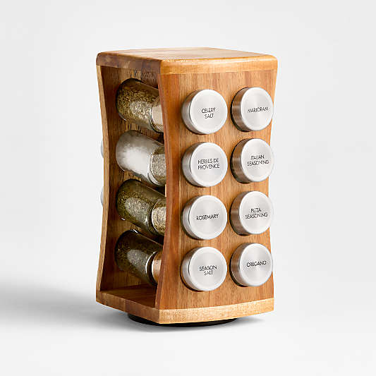 16 Jar Revolving Hourglass Acacia Spice Rack