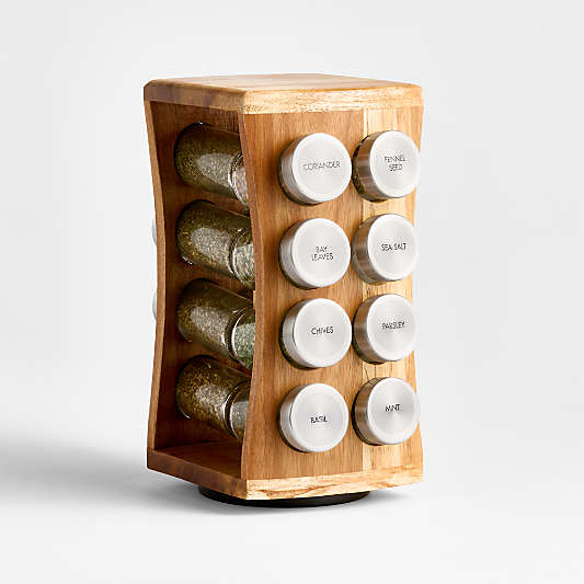 16 Jar Revolving Hourglass Acacia Spice Rack