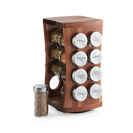 16 Jar Revolving Hourglass Acacia Spice Rack