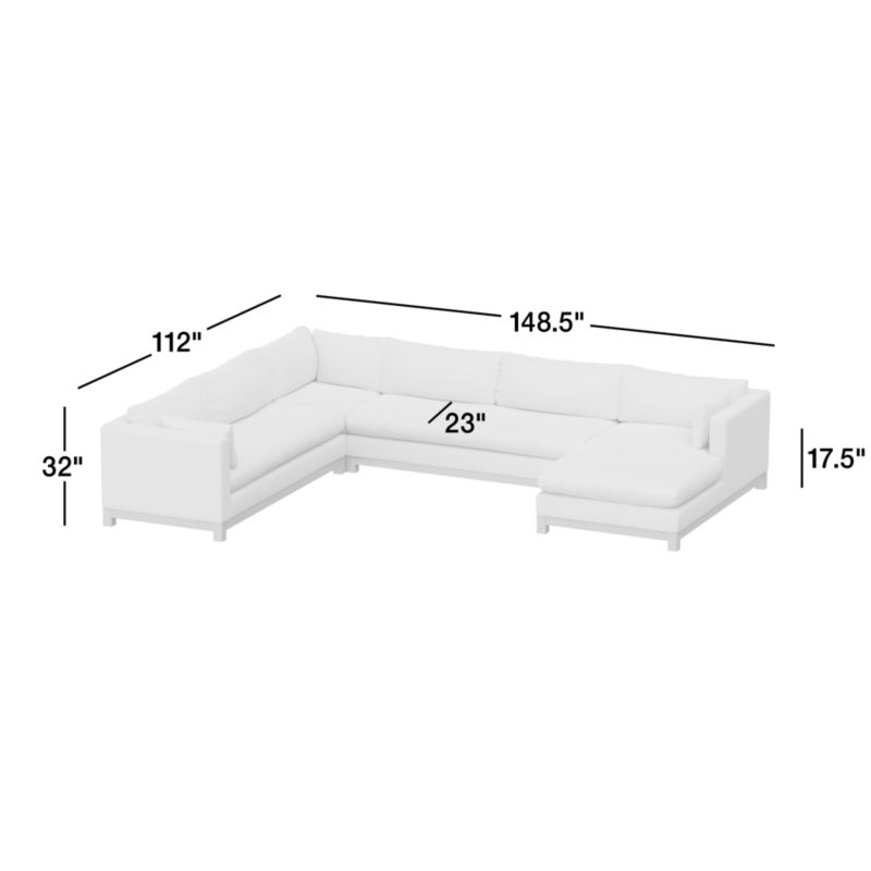 Pacific Wood Bench Seat 4-Piece L-Shaped Sectional Sofa with Chaise