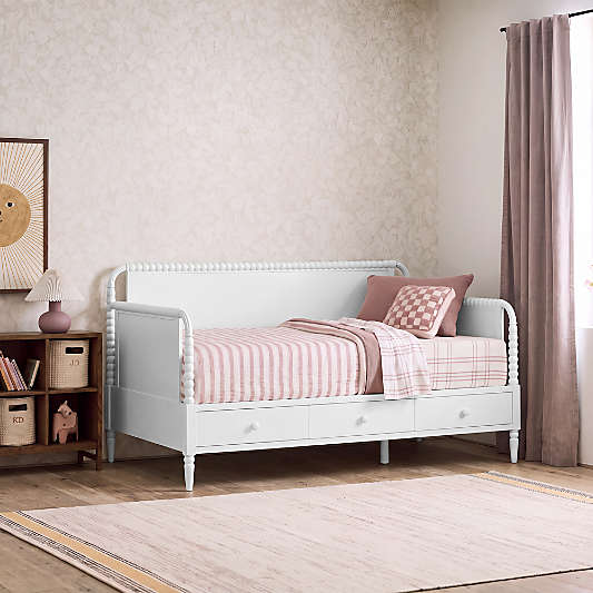 Jenny Lind White Wood Spindle Kids Daybed With Storage