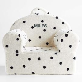 Small White Sherpa Polka Dot Kids Lounge Nod Chair