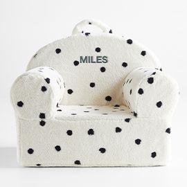 Small White Sherpa Polka Dot Kids Lounge Nod Chair