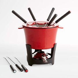 Red Cast Iron Fondue Set