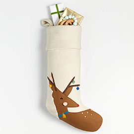 Ivory Felt Reindeer Kids Christmas Stocking