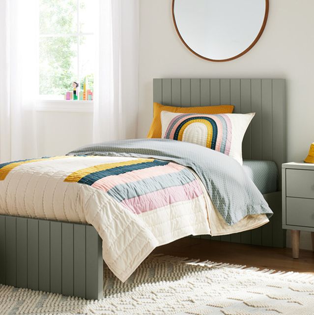 finn sage green wood bed