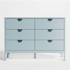 Opie Two-Tone Cloud Blue Wood Wide 6-Drawer Kids Dresser