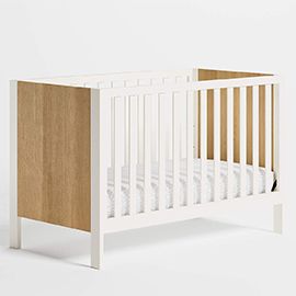 Opie Two-Tone Wood and Linen White Baby Crib