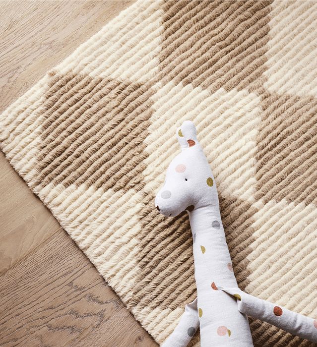 Wool Checkerboard Dark Tan Area Rug