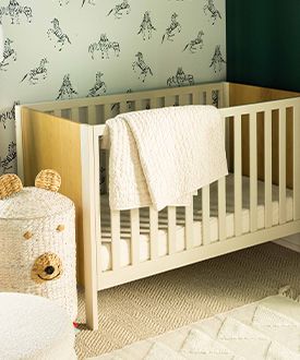 Opie Two-Tone Wood and Linen White Baby Crib