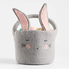 Felt Grey Bunny Easter Basket