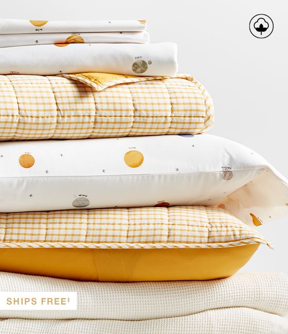 Yellow Windowpane Plaid Cotton Kids Bedding Bundle Set